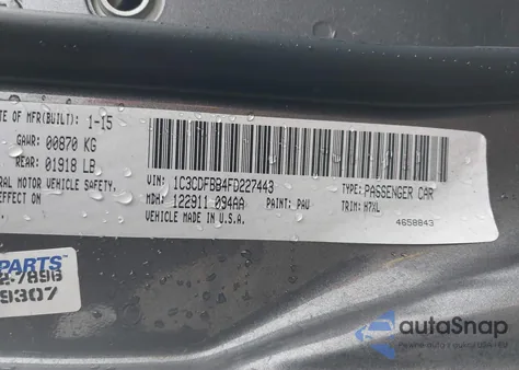 2015 Dodge Dart Sxt z USA, uszkodzony, nr VIN 1C3CDFBB4FD227443